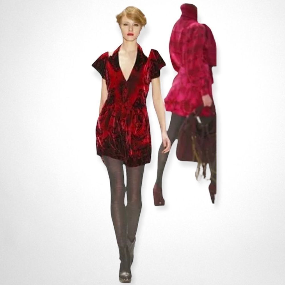 Nanette Lepore Red Damsel In Distress Velvet Halter Neck Dress Size 0